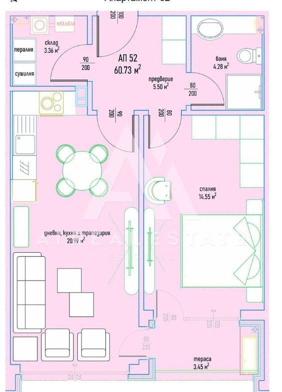 Двустаен апартамент в луксозен жилищен комплекс в Малинова долина вх.7 ап.52 - 0