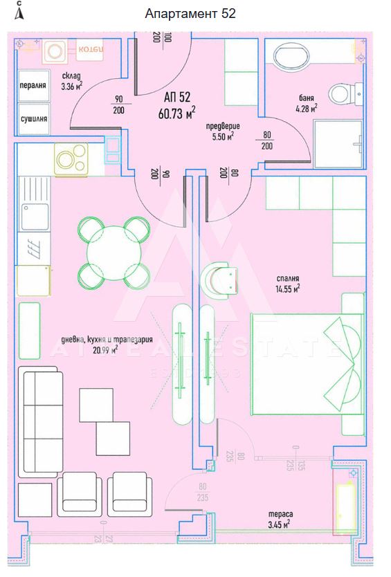 Двустаен апартамент в луксозен жилищен комплекс в Малинова долина вх.7 ап.52 - 0