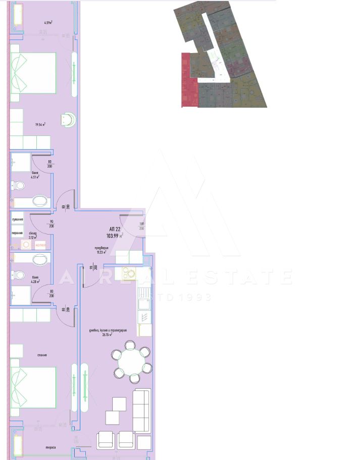 Тристаен апартамент в луксозен жилищен комплекс в Малинова долина вх.4 ап.22 - 0