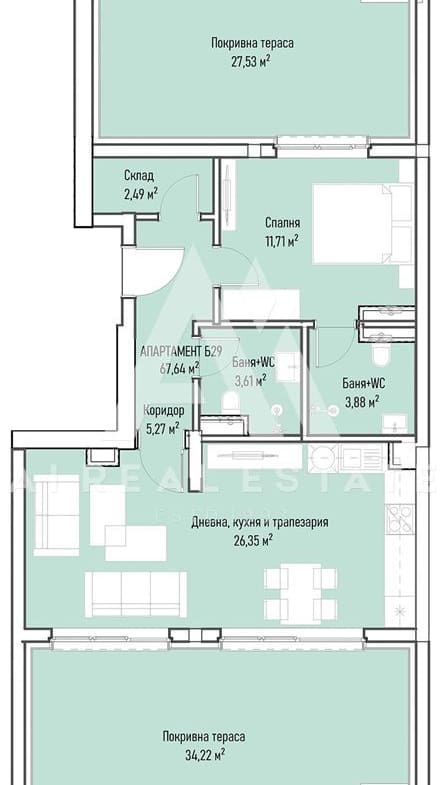 Двустаен апартамент с две покривни тераси до Бизнес парк София - вх. Б ап.29 - 0