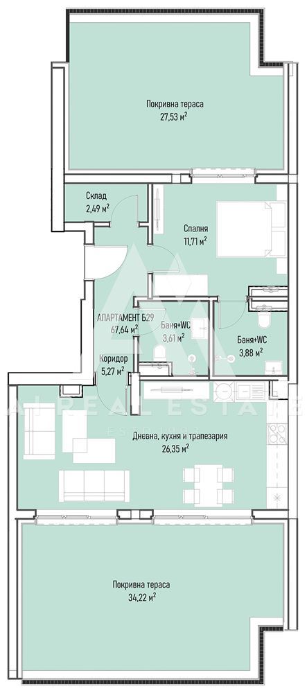 Двустаен апартамент с две покривни тераси до Бизнес парк София - вх. Б ап.29 - 0