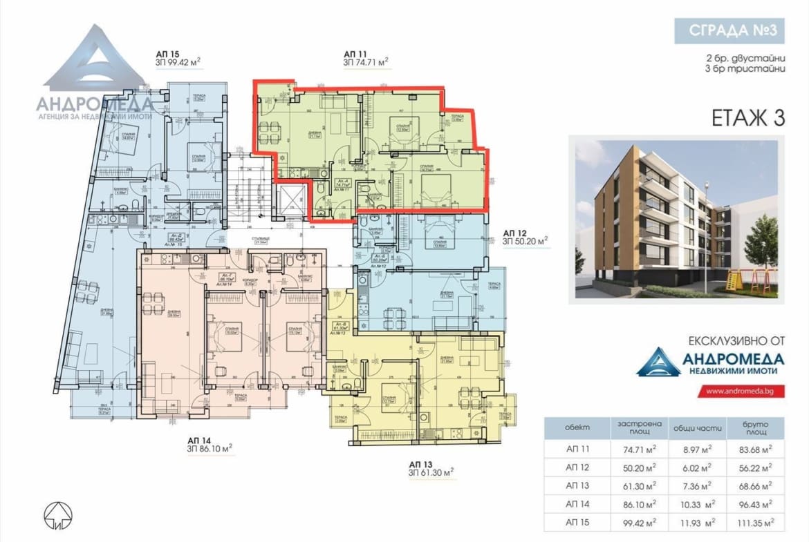 Тристаен апартамент в сграда M&G – S.M.3 ! - 0
