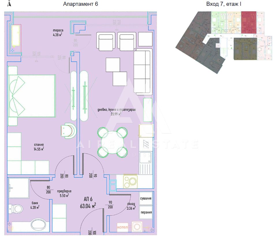 Two-room apartment in a luxury residential complex in Malinova Dolina, entrance 7, apt. 6-0 Двустаен апартамент в луксозен жилищен комплекс в Малинова долина вх.7 ап.6 - 0