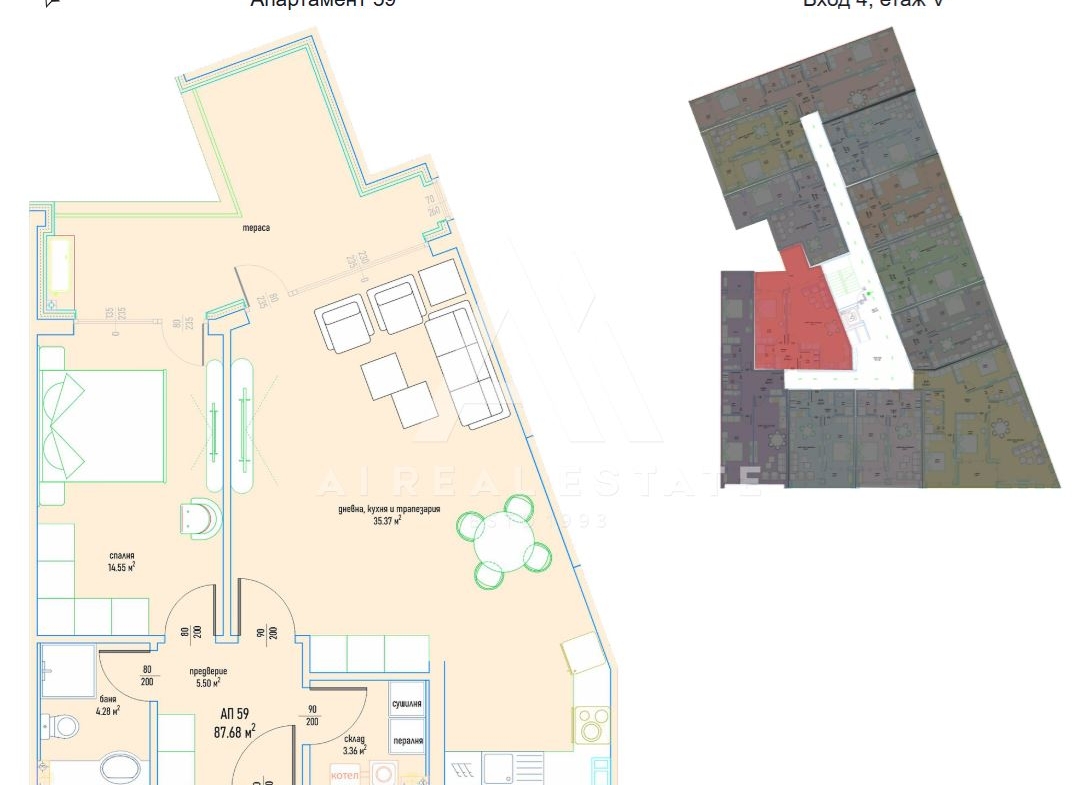 Двустаен апартамент в луксозен жилищен комплекс в Малинова долина вх.4 ап.59 - 0