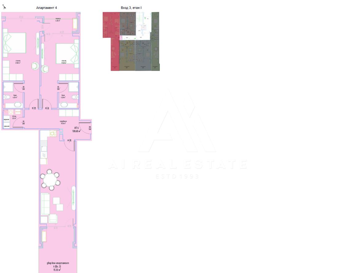 Three-room apartment in a luxury residential complex with a yard in Malinova Dolina, entrance 3, apt. 4-0 Тристаен апартамент в луксозен жилищен комплекс с двор в Малинова долина вх.3 ап.4 - 0