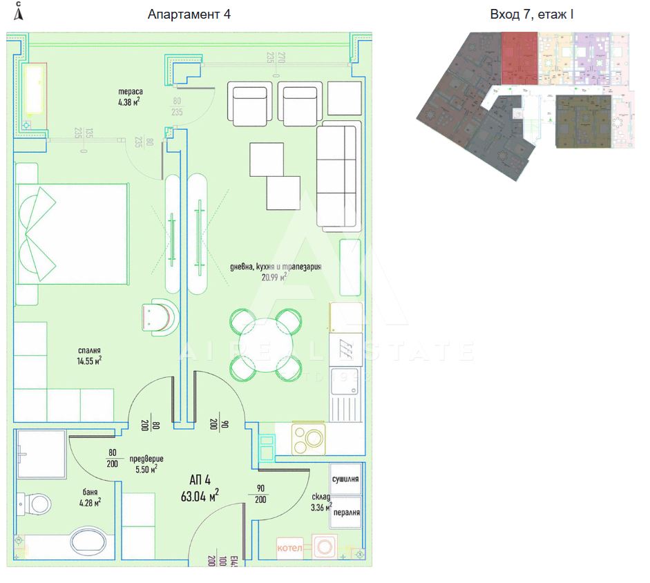 Two-room apartment in a luxury residential complex in Malinova Dolina, entrance 7, apt. 4-0 Двустаен апартамент в луксозен жилищен комплекс в Малинова долина вх.7 ап.4 - 0