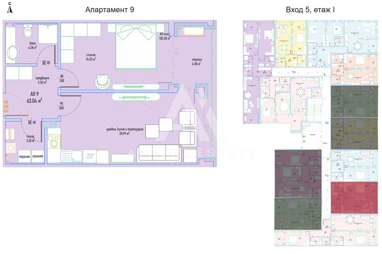 Two-room apartment in a luxury residential complex in Malinova Dolina, entrance 5, apt. 9-0 Двустаен апартамент в луксозен жилищен комплекс в Малинова долина вх.5 ап.9 - 0